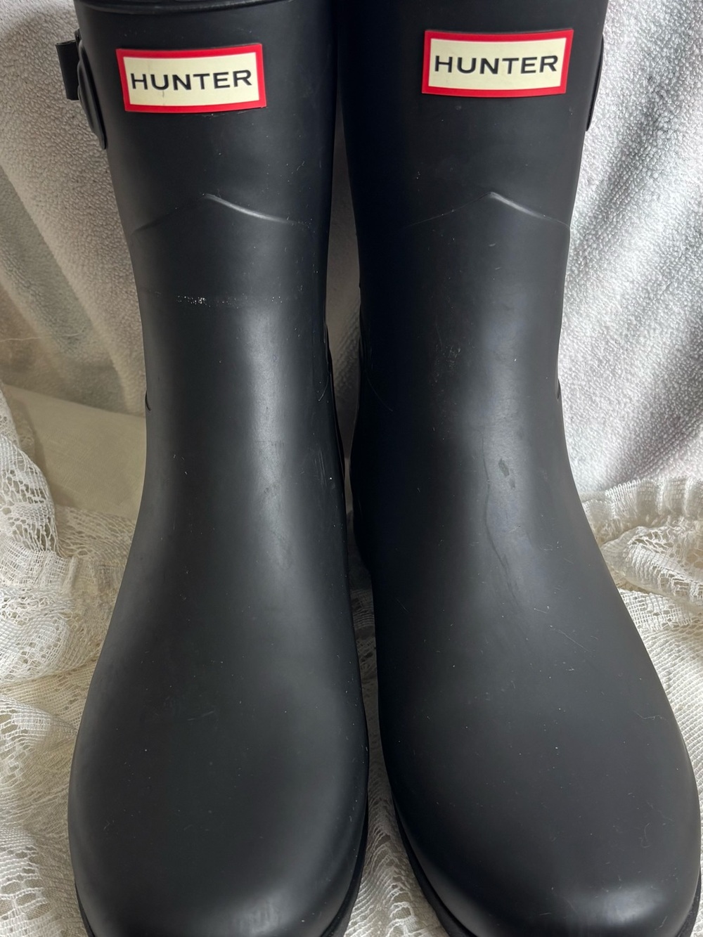 Hunter Black Rain Boots with Red Logo Trim